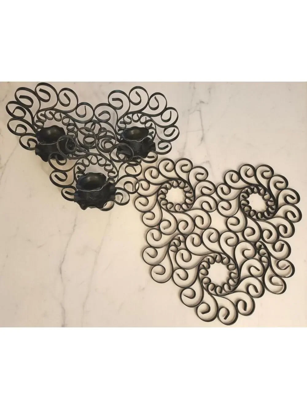 4 Pc Vintage Decorative Wrought Iron Scroll Work Heart and 3 Sconces